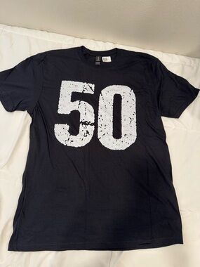 Brand New Men's Black Graphic Tee with White '50' Print Birthday